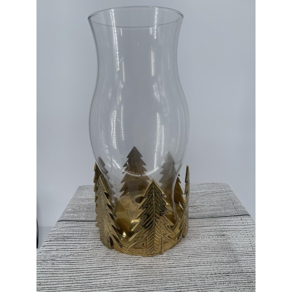 AMBROSIA HOLIDAY FORREST HURRICANE CHRISTMAS CANDLE BRASS LAMP 12" Tall